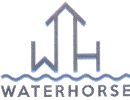 A logo with an arrow and water waves labeled 'Waterhorse'.
